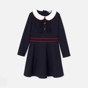 Jacadi Milano Navy Dress with White Collar and Red Trim
